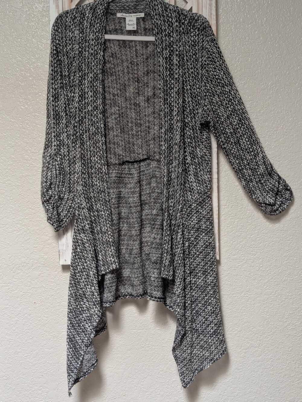 American Rag women's XL long line open front cardigan black asymmetrical hemline